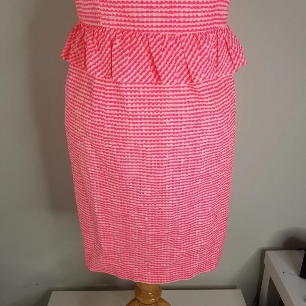 Lilly Pulitzer Lowe Fiesta Pink Pretty Gingham Strapless Peplum Dress Size 4 - Picture 8 of 15